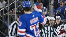 All 10 skaters brawl off opening faceoff at start of Devils-Rangers game