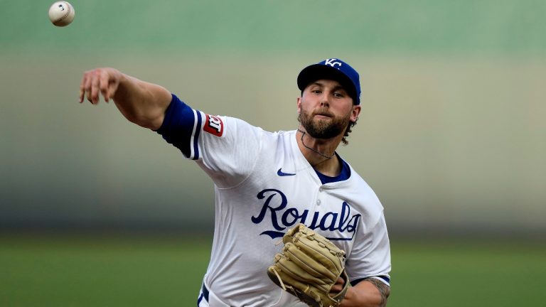 Kansas City Royals starting pitcher Alec Marsh throws during the first inning of a baseball game against the Toronto Blue Jays Wednesday, April 24, 2024, in Kansas City, Mo. (Charlie Riedel/AP)