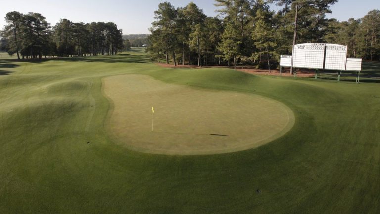 The eighth hole at Augusta National has an uphill climb and a blind shot. (AP/Rob Carr, File)