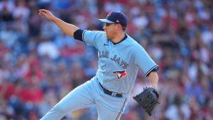 Toronto Blue Jays' Erik Swanson plays during a baseball game, Wednesday, May 10, 2023, in Philadelphia. (Matt Slocum/AP)