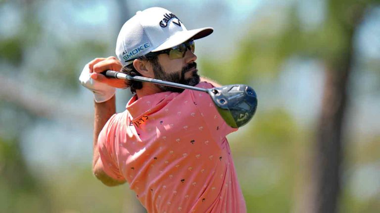 Adam Hadwin, of Canada, tees off on the sixth hole during the third round of the Valspar Championship golf tournament Saturday, March 23, 2024, at Innisbrook in Palm Harbor, Fla. (Chris O'Meara/AP)