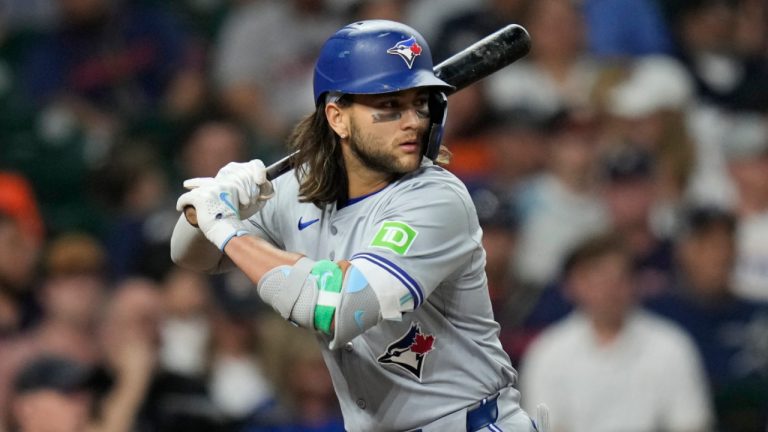 Toronto Blue Jays' Bo Bichette bats against the Houston Astros during the third inning of a baseball game Wednesday, April 3, 2024, in Houston. (Eric Christian Smith/AP) 