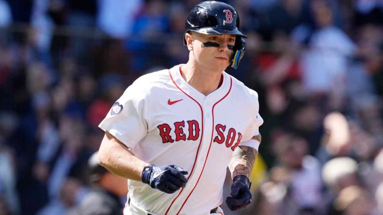 Boston Red Sox's Tyler O'Neill runs on his solo home run during the first inning of an opening day baseball game against the Baltimore Orioles at Fenway Park, Tuesday, April 9, 2024, in Boston. (Michael Dwyer/AP)