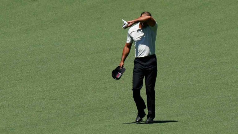 Tiger Woods walks on the second hole during third round at the Masters golf tournament at Augusta National Golf Club Saturday, April 13, 2024, in Augusta, Ga. (Matt Slocum/AP)