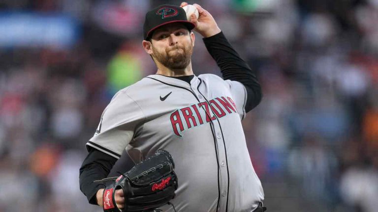 Arizona Diamondbacks pitcher Jordan Montgomery works against the San Francisco Giants during the first inning of a baseball game in San Francisco, Friday, April 19, 2024. (Jeff Chiu/AP)