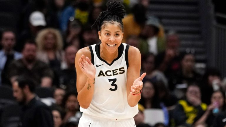 Candace Parker (3) reacts during the first half of a WNBA basketball game against the Seattle Storm, Saturday, May 20, 2023, in Seattle. (Lindsey Wasson/AP)