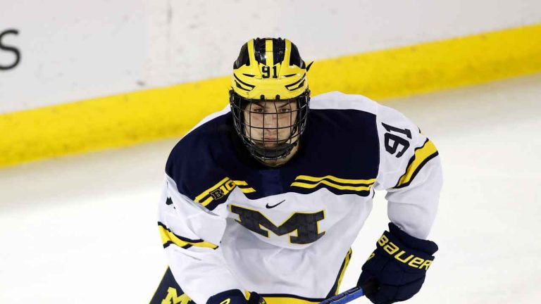 Michigan's Frank Nazar III plays during an NCAA hockey game. (Al Goldis/AP)