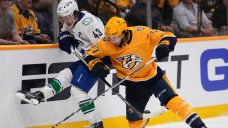 Canucks&#8217; Hughes pushing through hard Predators forecheck