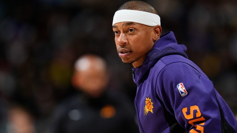 Phoenix Suns guard Isaiah Thomas in the first half of an NBA basketball game Wednesday, March 27, 2024, in Denver. (David Zalubowski/AP)