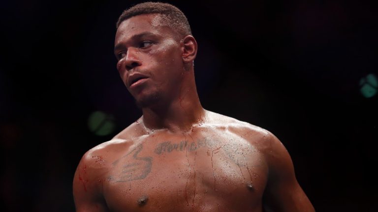 United States' Jamahal Hill stands during a light heavyweight title bout against Brazil's Glover Teixeira at the UFC 283 mixed martial arts event in Rio de Janeiro early Jan. 22, 2023. (AP Photo/Bruna Prado)