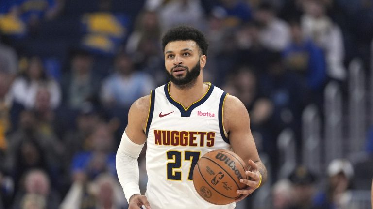 Denver Nuggets guard Jamal Murray against the Golden State Warriors during the first half of an NBA basketball game Sunday, Feb. 25, 2024, in San Francisco. (AP Photo/Godofredo A. Vásquez)