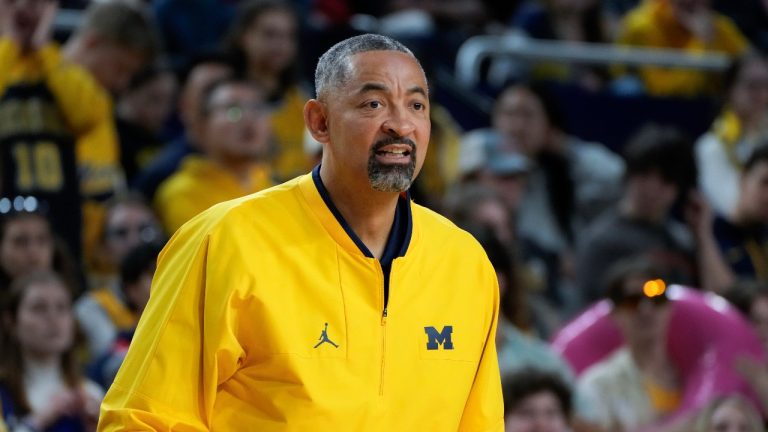 Michigan head coach Juwan Howard watches against Wisconsin in the first half of an NCAA college basketball game in Ann Arbor, Mich., Wednesday, Feb. 7, 2024. (AP Photo/Paul Sancya)