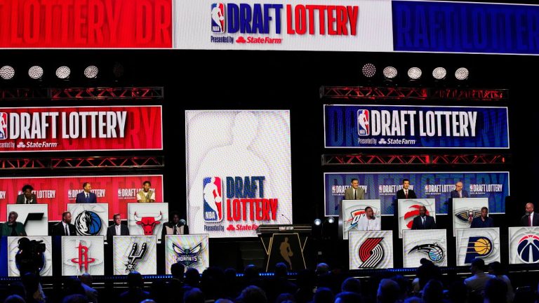 Team representatives attend the NBA basketball draft basketball draft lottery in Chicago, Tuesday, May 16, 2023. (Nam Y. Huh/AP Photo)