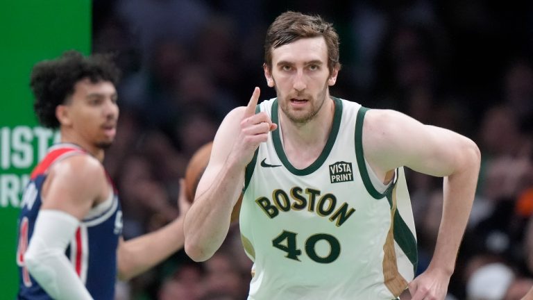 Celtics reserve center Luke Kornet is out for Game 1 of Boston's first-round series against the Miami Heat on Sunday with a strained right calf. (AP/Steven Senne)