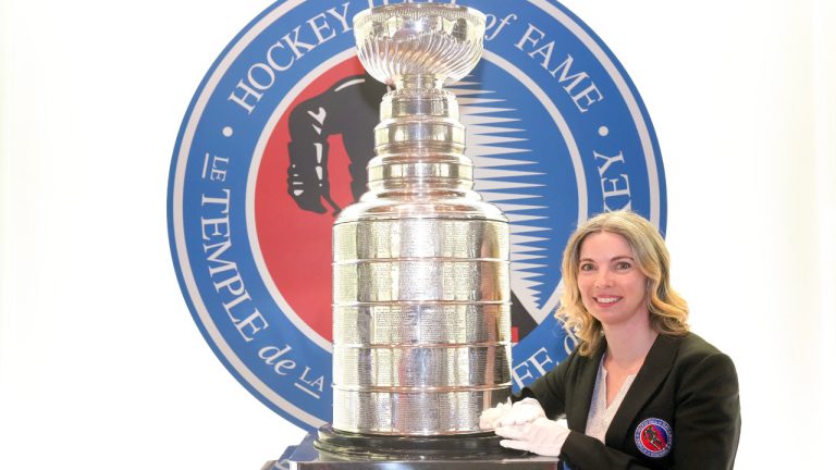 Miragh Bitove, the new "Cup Keeper," is photographed at the Hockey Hall of Fame in Toronto on Thursday, April 11, 2024. (Chris Young/CP)