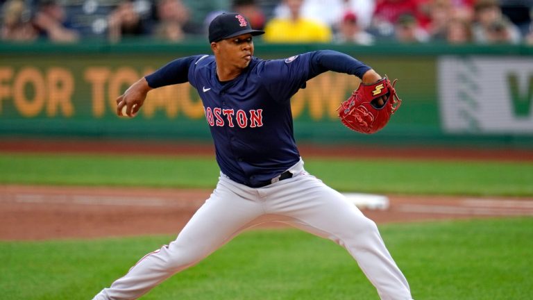 Boston Red Sox pitcher Brayan Bello delivers during the first inning of the team's baseball game against the Pittsburgh Pirates in Pittsburgh, Friday, April 19, 2024. (Gene J. Puskar/AP)