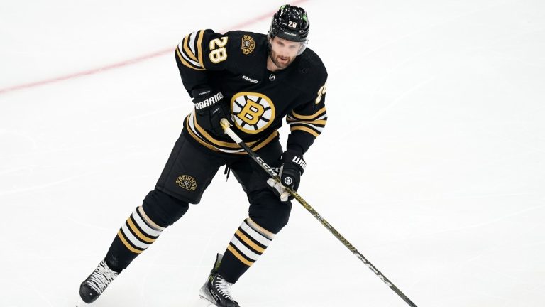 Boston Bruins' Derek Forbort plays against the Washington Capitals during the first period of an NHL hockey game, Saturday, Feb. 10, 2024, in Boston. (Michael Dwyer/AP)