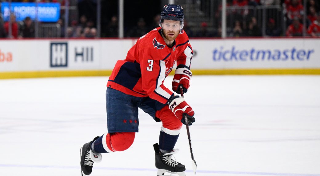 Capitals’ Nick Jensen stretchered off after a hit into the boards