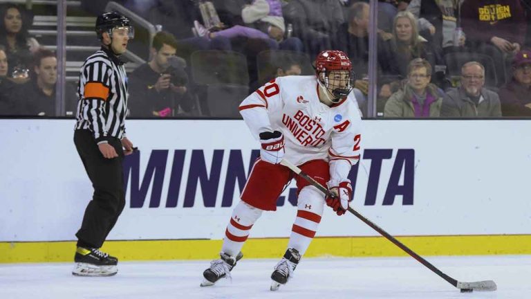 Boston University's Lane Hutson (20). (Josh Jurgens/CP)