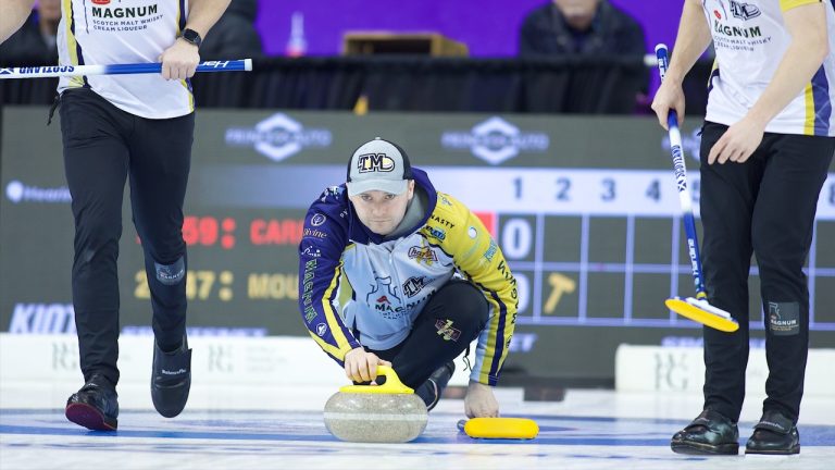 Bruce Mouat in action during the Princess Auto Players' Championship on Tuesday, April 9, 2024, in Toronto. (Anil Mungal/GSOC)