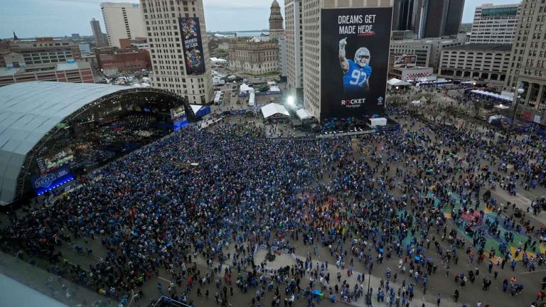 Crowds watch during the second round of the NFL football draft. (Paul Sancya/AP)