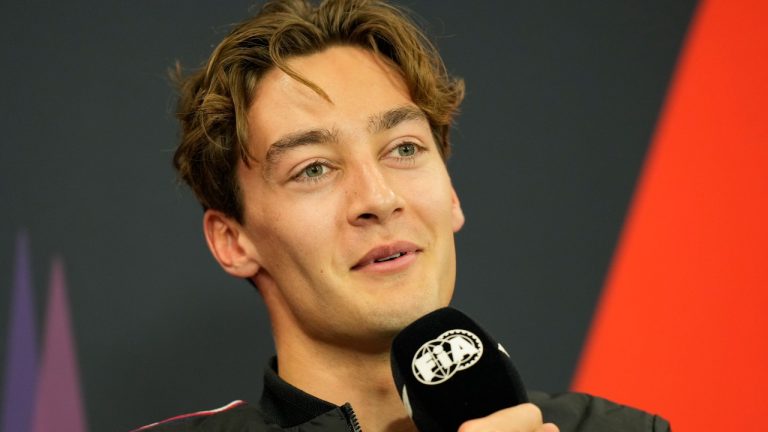 Mercedes driver George Russell of Britain speaks during a news conference at the Suzuka Circuit in Suzuka, central Japan, Thursday, April 4, 2024, ahead of Sunday's Japanese Formula One Grand Prix. (Hiro Komae/AP Photo)