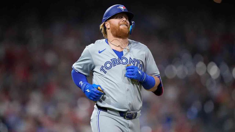 Toronto Blue Jays' Justin Turner plays during a baseball game, Tuesday, May 7, 2024, in Philadelphia. (Matt Slocum/AP)