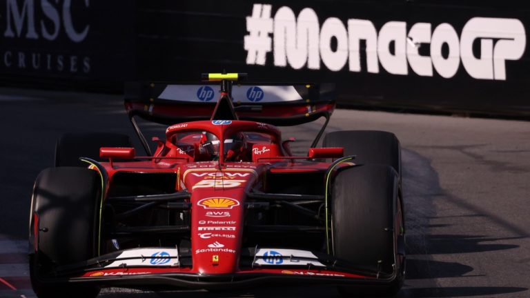 Ferrari driver Carlos Sainz of Spain steers his car during the Formula One Monaco Grand Prix race at the Monaco racetrack, in Monaco, Sunday, May 26, 2024. (Claudia Greco/Pool Photo via AP)