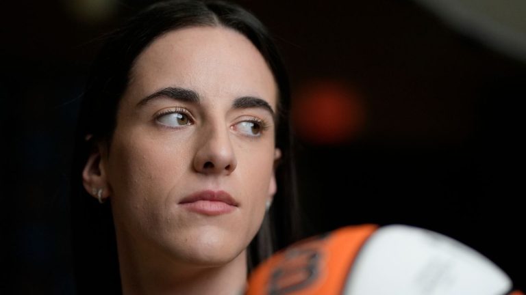 Indiana Fever's Caitlin Clark poses for a photo during the Indiana Fever's WNBA basketball media day, Wednesday, May 1, 2024, in Indianapolis. (Darron Cummings/AP Photo)