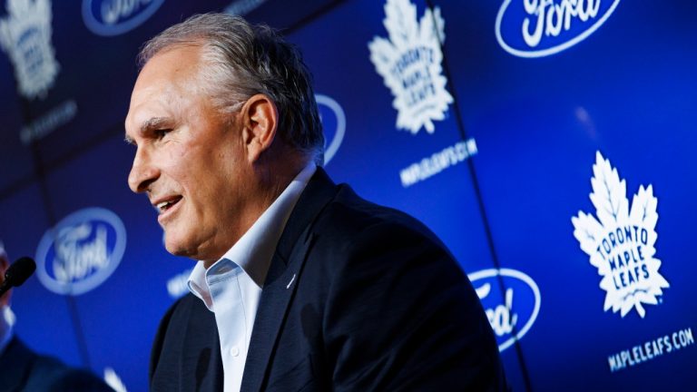 Toronto Maple Leafs new head coach Craig Berube speaks during his introductory press conference in Toronto, Tuesday, May 21, 2024. THE CANADIAN PRESS/Cole Burston