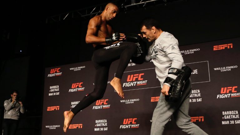 UFC fighter Edson Barboza seen here working out in a 2019 file photo. (Jacqueline Larma/AP)