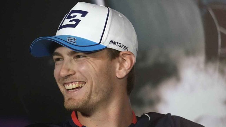 Williams driver Logan Sargeant, of the United States, smiles during a press conference ahead of the Formula One Miami Grand Prix auto race. (Rebecca Blackwell/AP)