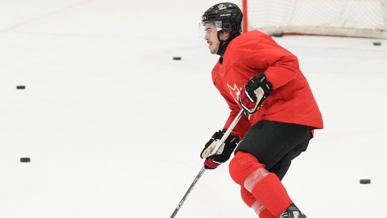 Canada's Matthew Savoie skates during practice at the IIHF World Junior Hockey Championship in Gothenburg, Sweden, Monday, Jan. 1, 2024. THE CANADIAN PRESS/Christinne Muschi