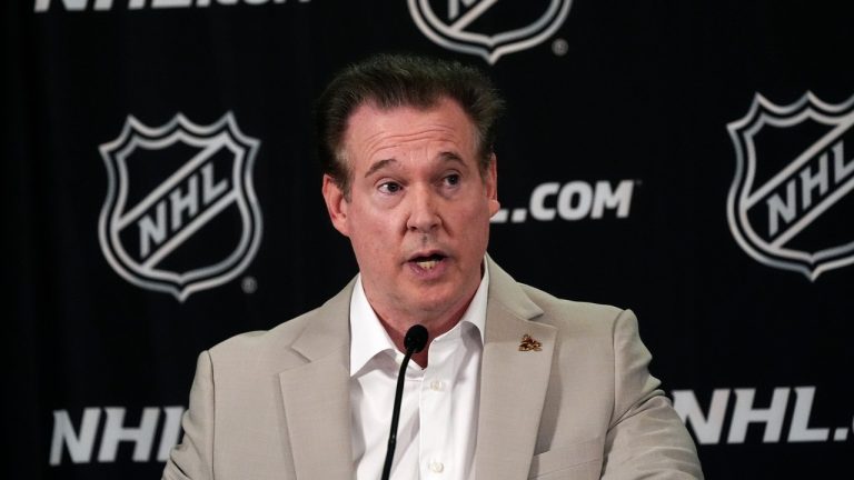 Arizona Coyotes Chairman and Governor Alex Meruelo speaks at a news conference regarding a provision for Arizona to get an expansion team if a new arena is built within the next five years with the announcement of the current team relocating to Salt Lake City Friday, April 19, 2024, in Phoenix. (Ross D. Franklin/AP)