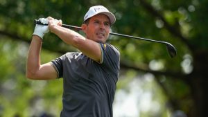 Mike Weir, of Canada, watches his tee shot on the fourth hole during the second round of the Masters golf tournament at Augusta National Golf Club on Friday, April 7, 2023, in Augusta, Ga. (Mark Baker/AP)