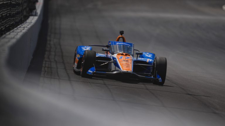 Kyle Larson drives into Turn 2 during qualifying for the Indianapolis 500 auto race at Indianapolis Motor Speedway in Indianapolis, Sunday, May 19, 2024. (Michael Conroy/AP)