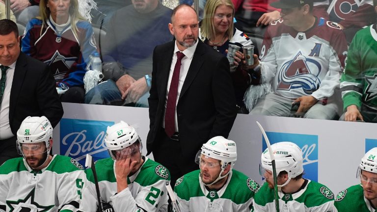 Dallas Stars head coach Peter DeBoer in the third period of Game 3 of an NHL hockey Stanley Cup playoff series Saturday, May 11, 2024, in Denver. (David Zalubowski/AP)