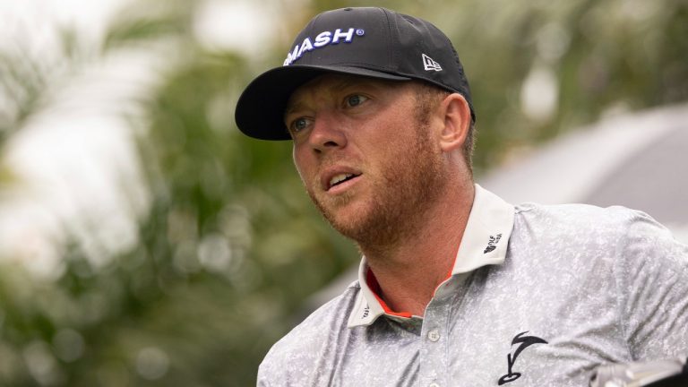 Talor Gooch of Smash GC watches his shot on the fifth tee during the second round of LIV Golf Singapore at Sentosa Golf Club on Saturday, May 04, 2024 in Sentosa, Singapore. (Photo by LIV Golf via AP)