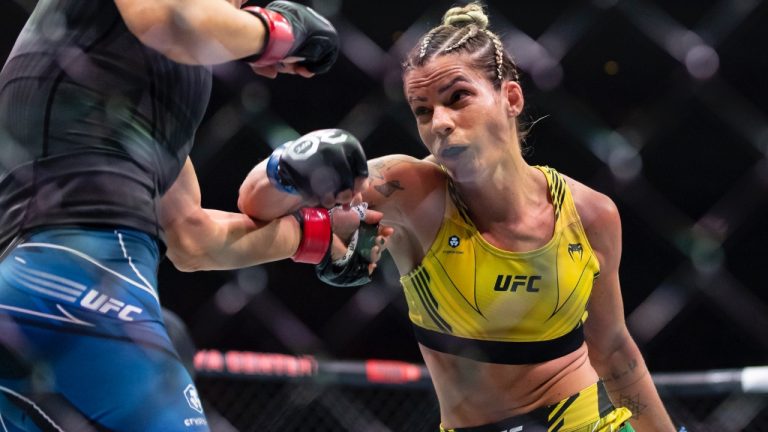 UFC strawweight Luana Pinheiro throws a punch. (Matias J. Ocner/Miami Herald via AP)