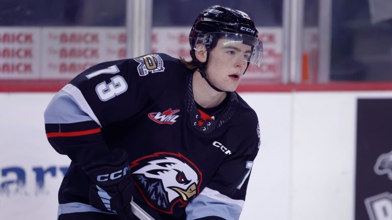 Portland Winterhawks player Luca Cagnoni during a WHL (Western Hockey League) hockey game against the Calgary Hitmen in Calgary, Alta., Oct. 29, 2023. (Larry MacDougal/CP)