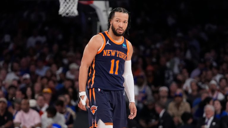 New York Knicks' Jalen Brunson (11) during the second half of Game 2 in an NBA basketball second-round playoff series against the Indiana Pacers, Wednesday, May 8, 2024, in New York. The Knicks won 130-121. (Frank Franklin II/AP)