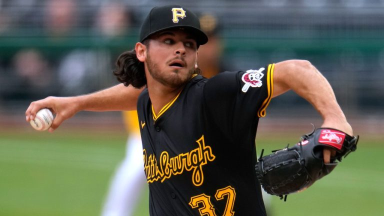 Pittsburgh Pirates starting pitcher Jared Jones delivers during the first inning of a baseball game against the Colorado Rockies in Pittsburgh, Saturday, May 4, 2024. (Gene J. Puskar/AP)