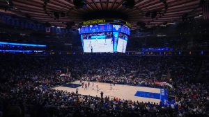 The Philadelphia 76ers play the New York Knicks during the first half of Game 5 in an NBA basketball first-round playoff series, Tuesday, April 30, 2024, in New York. (Frank Franklin II/AP)