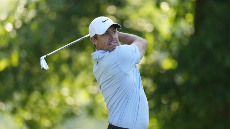 Rory McIlroy, of Northern Ireland, watches his tee shot on the 11th hole during the first round of the PGA Championship golf tournament at the Valhalla Golf Club, Thursday, May 16, 2024, in Louisville, Ky. (Jeff Roberson/AP Photo)