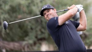 Patrick Reed of 4Aces GC hits his shot from the 16th tee during the second round of LIV Golf Adelaide at the Grange Golf Club on Saturday, April 27, 2024 in Adelaide, Australia. (Santanu Banik/LIV Golf via AP)