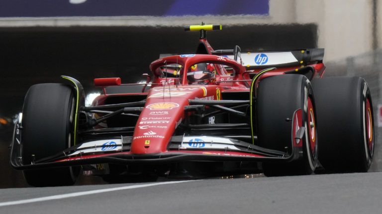 Ferrari driver Carlos Sainz of Spain steers his car during the first free practice ahead of the Formula One Monaco Grand Prix at the Monaco racetrack, in Monaco, Friday, May 24, 2024. (Luca Bruno/AP)