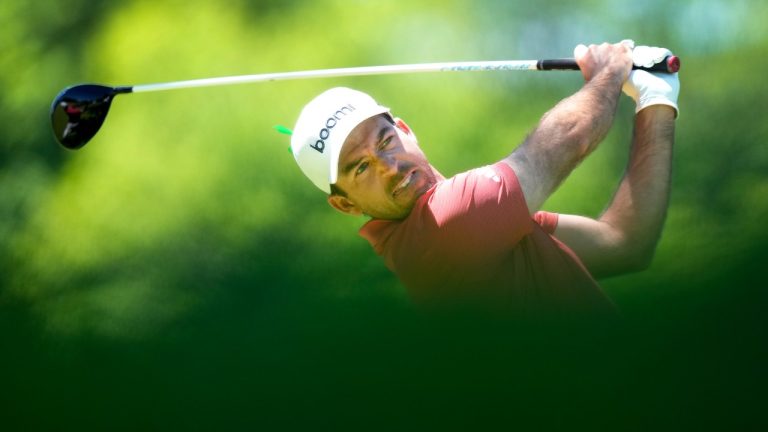 Canadian Nick Taylor hits this tee shot on the fourth hole during the Canadian Open in Hamilton, Ont., Friday, May 31, 2024. (Nathan Denette/THE CANADIAN PRESS)