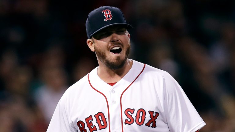 FILE - Boston Red Sox relief pitcher Austin Maddox reacts during the sixth inning of a baseball game at Fenway Park in Boston, Thursday, Sept. 28, 2017. Former Boston Red Sox pitcher Austin Maddox was arrested in Florida last month as part of an underage sex sting, authorities announced Monday, May 20, 2024. Maddox was one of 27 people arrested as part of a multi-agency operation late last month, Jacksonville Sheriff T.K. Waters said.(Charles Krupa/AP)