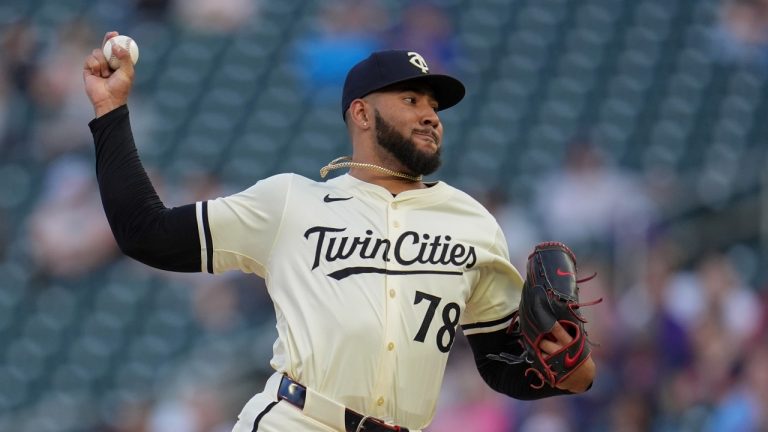 Minnesota Twins starting pitcher Simeon Woods Richardson delivers during the fourth inning of a baseball game against the Seattle Mariners, Monday, May 6, 2024, in Minneapolis. (Abbie Parr/AP Photo)