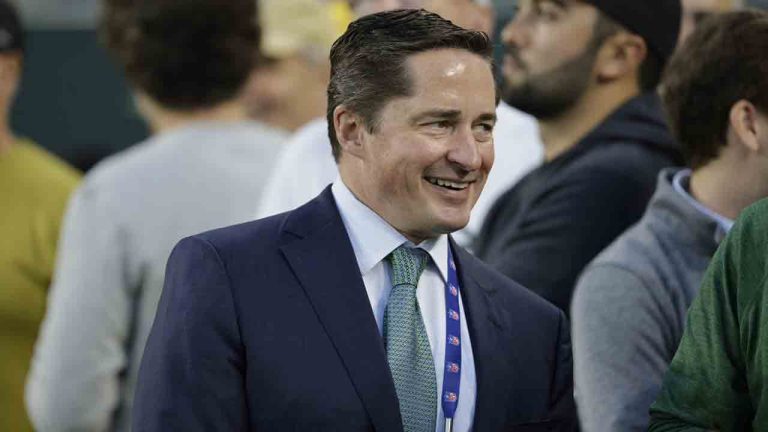 Green Bay Packers Vice President and general counsel Ed Policy smiles during an NFL football game Thursday, Sept. 28, 2023, in Green Bay, Wis. (Mike Roemer/AP)